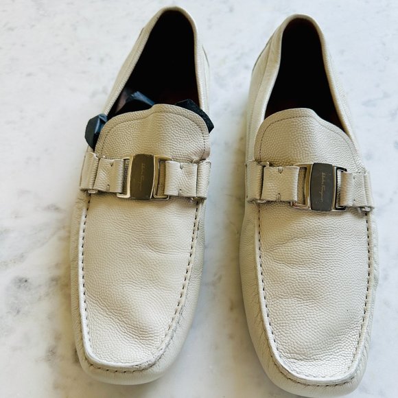 Salvatore Ferragamo Sardegna Driving Shoes (Men\'s Size 15) | White / Navy main image 4